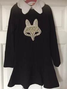 Black Dress With Pearled Fox Face Size 6 Dolce Liya - Picture 1 of 6
