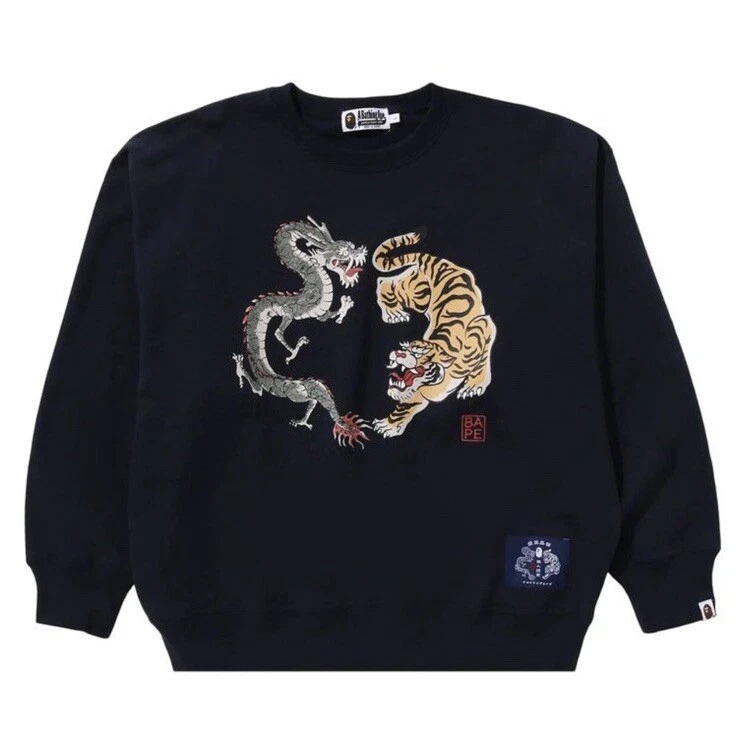 Bape Cultura Japón Tigre y Dragón Cuello Redondo Azul Marino Grande Foto 1 de 1