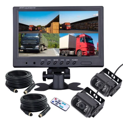 9" QUAD MONITOR SCREEN CAR REAR VIEW BACKUP CCD CAMERA SYSTEM FOR TRUCK VAN BUS - Image 1 of 4