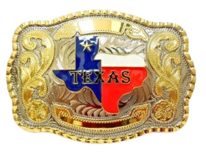 WESTERN RODEO RIESIGE LANGE GLAUBE GOLD GLÄNZEND TEXAS KARTE GÜRTELSCHNALLE Hebillas Vaqueras - Bild 1 von 5
