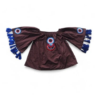 Katya Dobryakova Off the Shoulder Tasseled Blouse Brown / Multicolor Women's M - Image 1 of 4