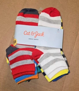 NWT Boy's Cat & Jack 10pk Striped Ankle Socks, Multicolor, Size M (Shoe 9-2.5) - Picture 1 of 3