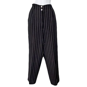 Vintage Christian Dior Black and White Linen Pinstriped Pleated Pants, Size 8 - Picture 1 of 6