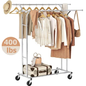 400lbs Commercial Rolling Heavy Duty Garment Rack for Hanging Clothes W/Wheels - Picture 1 of 13