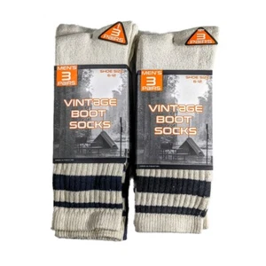 Men's Vintage Boot Socks, 3 Pairs, Natural with Black or Navy Stripe - Picture 1 of 10