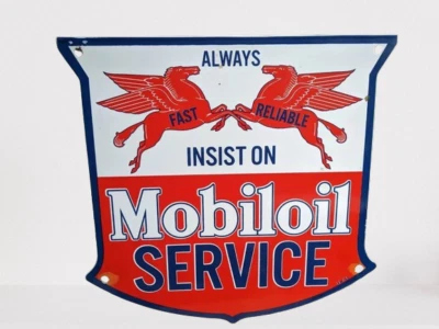 Mobil Oil Service Porcelain Enamel Heavy Metal Sign 30 Inches Double Side - Image 1 of 2