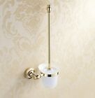 Gold Color Brass Wall Mounted Bathroom Toilet Brush Holder Set Glass Cup Fba136