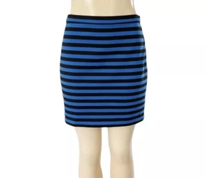 Michael Kors Women’s 8 Mini Skirt Blue Black Stripe Stretch Side Zip Bodycon - Picture 1 of 12