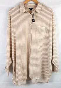 NUEVO CON ETIQUETAS Camisa para mujer tórrida de algodón rayón camisa al hombro caído gris a rayas talla grande  - Imagen 1 de 11