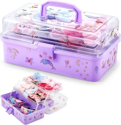 Organizador de caja de cabello de 12,8 pulgadas para niñas cosas de cabello plegable de 3 capas arte artesanía orga Foto 1 de 4