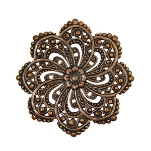 1.75" Filigree Flower Focal Pendant Flat Metal Ornament Antique Copper Finish - Picture 1 of 3