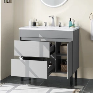 36 Inch Bathroom Vanity with Sink for Media Space Soft Closing Door & 2 Drawers - Picture 1 of 10