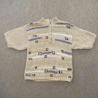 Винтажный Lauren Hansen свитер женщин средний вязаный крючком пуловер 1/4 кнопка - Изображение 1 из 4