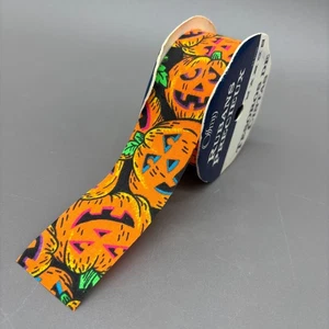 Cinta artesanal de Halloween Offray vintage Jack O linterna calabazas 1 3/8" x 12 pies nueva de colección - Imagen 1 de 4