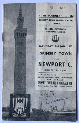 Grimsby Town v Newport County 2nd January 1960 Signatures To Cover & Line Ups - Image 1 of 4