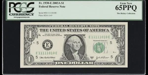 Fr. 1930-E 2003A $1 Federal Reserve Note Binary S/N - Picture 1 of 2