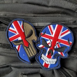 2PCS SKULL SPARTAN BRITISH FLAG UNION JACK ENGLAND UK GREAT BRITAIN HOOK PATCH - Picture 1 of 9