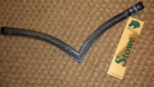 Stowe 'V' Shaped Leather Patterned Browband -Black Pony Size (14") - Picture 1 of 5