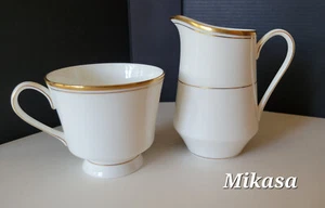 LOT 2 pcs Mikasa Wheton Gold Trim White Bone Tall Creamer Milk Pitcher Tea Cup - Picture 1 of 8