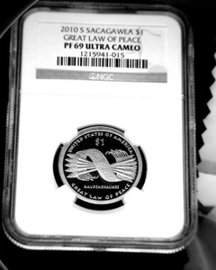 2010 S SACAGAWEA $1 GREAT LAW OF PEACE NGC PF 69 ULTRA CAMEO GOLD LABEL - Picture 1 of 4