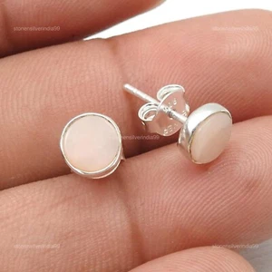 Natural Pink Opal Anniversary Stud Post Daughter Bezel New Earrings Solid Silver - Picture 1 of 7
