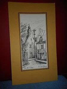 C. R. De Guice Quebec RUE DU TRESOR Signed Black Ink Illustration Litho c.1960's - Picture 1 of 7