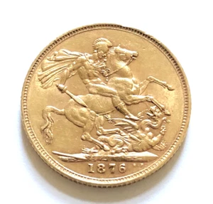 1876 Great Britain Gold Full Sovereign (.2354 oz) - Victoria Young - Avg Circ - Picture 1 of 2