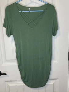 Planet Motherhood Maternity Large Green Top With Cross Chest Straps - Picture 1 of 4