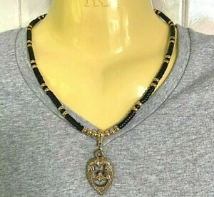Thai Men Handicraft Necklace Coconut Shell & Gold Colored Stainless  & Pendant  
