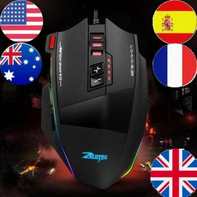 ZELOTES C-13 USB Wired Gaming Mouse 10000DPI 13 Buttons Programmable RGB LED  - Image 1 of 4