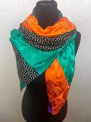 Multicolor Floral Polka Dot Printed Silk Square Scarf Wrap 41" x 43" - Image 1 of 3