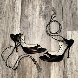 Jimmy Choo Damen Schnürschuhe Stiletto Heels Braun Gold Kette Akzent Größe 36,5 - Bild 1 von 6