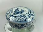 Vtg Asian Oriental Trinket Box / Bowl With Lid Blue Japan Round Handcrafted C36