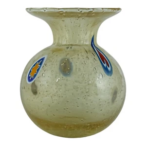 Murano Glass Vase Yellow Multi Millefiori Handmade Venice 13cm - Picture 1 of 5
