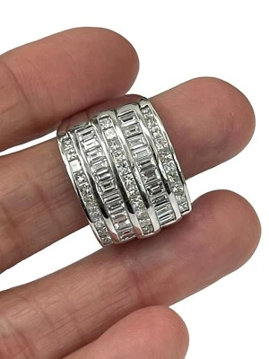 Five Rows Princess and Baguettes Diamond Dome Band White Gold 18kt - Image 1 of 4