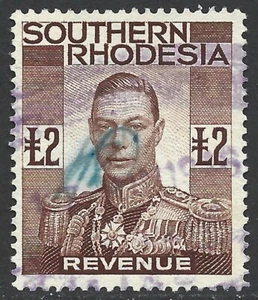 Southern Rhodesia 1937 KGVI Revenue £2 Brown #22 Fine Used - Picture 1 of 1