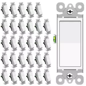 Decorator Wall Light Switch 15A 120/277V Single Pole On/Off Rocker Paddle 30Pack - Picture 1 of 12