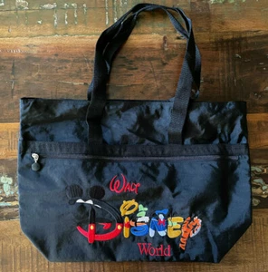 Walt Disney World Black Embroidered Zip Nylon Tote Bag - Picture 1 of 11