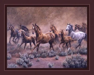 Horse Horses | On the Move | Fabric Quilt Panel | Wall Hanging - Picture 1 of 1