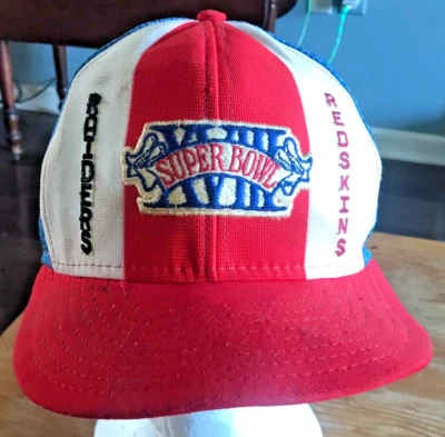 Super Bowl XVIII AJD Lucky Stripes Snapback Hat Mesh Trucker Redskins Raiders - Image 1 of 4