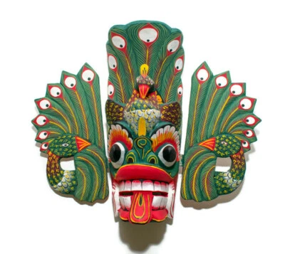 8" Sri Lankan Handmade Wooden Traditional Peacock Mask Sculpture - Image 1 of 4
