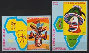 Guinea Ecuatorial 1977 MNH 2 MS Set, Máscaras Africanas, Mapas - Imagen 1 de 1