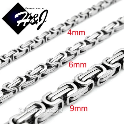 18-40"MEN's Stainless Steel 4mm/6mm/9mm Silver Byzantine Box Link Chain Necklace - Image 1 of 4
