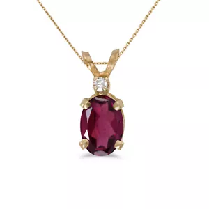 14k Yellow Gold Oval Rhodolite Garnet And Diamond Pendant with 18" Chain - Picture 1 of 4