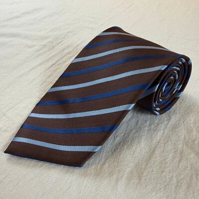 Corbata Paul Smith Tejida Seda Lujo Marrón Azul Rayas Largo Clásico 4"W Foto 1 de 4
