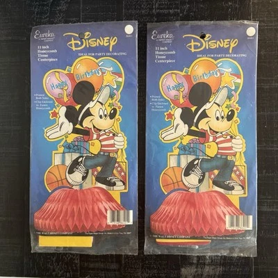 Vtg Mickey Mouse Happy Birthday Party Centerpiece Honeycomb Disney Tissue Set 2 - Image 1 of 3