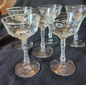 Set Of 6 Vintage Rock Sharpe 3005-20 Etched Wine Glasses - Picture 1 of 18