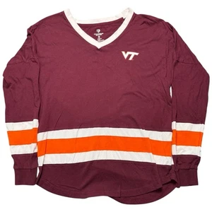 Camicia Virginia Tech Hokies donna stile maglia M manica lunga VT arancione marrone - Foto 1 di 3