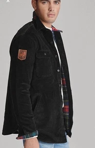 Polo Ralph Lauren Men's Shacket Leather Ski Patch Thick Corduroy Black Shirt XL - Picture 1 of 9