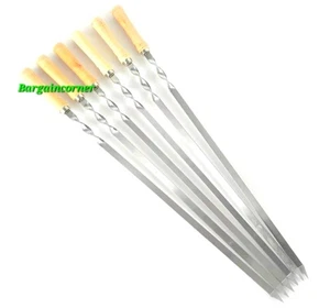 Barbeque Skewers 62cm Grill BBQ Wood Handle Skewers Stainless Steel BBQ Skewer - Picture 1 of 17